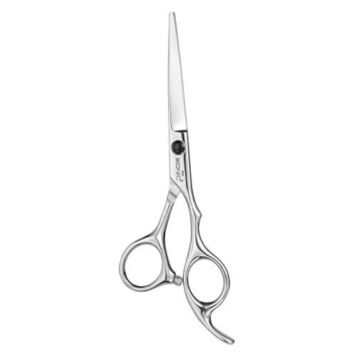 Ikonic Professional IK - J55 Series 5.5 Inch Hair Cutting Scissor Shears – Stainless Steel, Curved A-Symmetrical Handle, Silver Black Screws – Hairdressing, Styling, Grooming, Beauty Parlour Use - Image 1