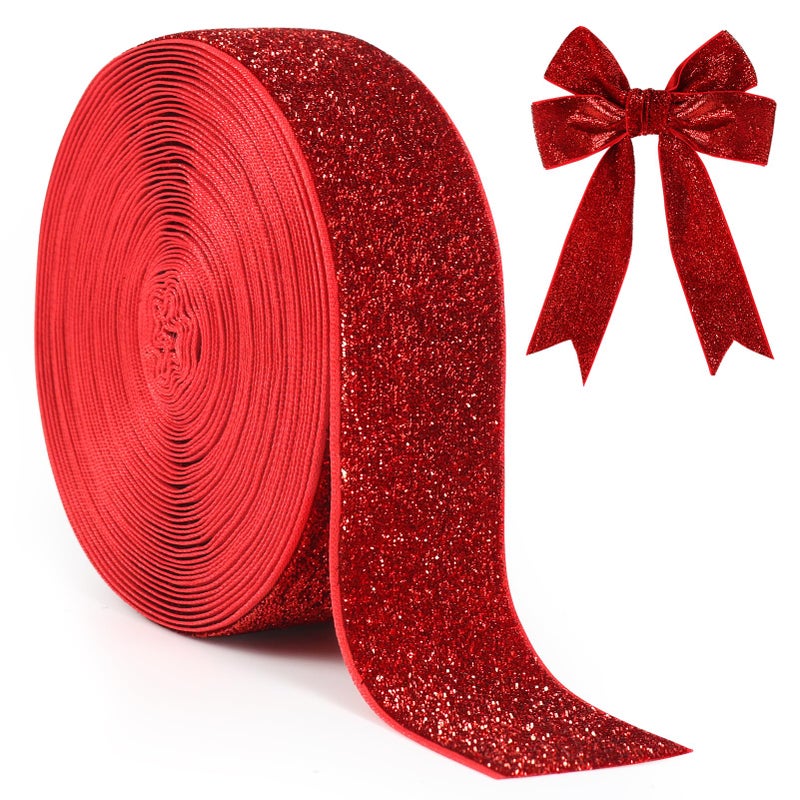 Tenn Well Metallic Glitter Velvet Ribbon 10 Yards 112 inch Sparkle Christmas Ribbon for Gift Wrapping Bows Wreaths Xmas Tree Decoration and DIY Crafts Red