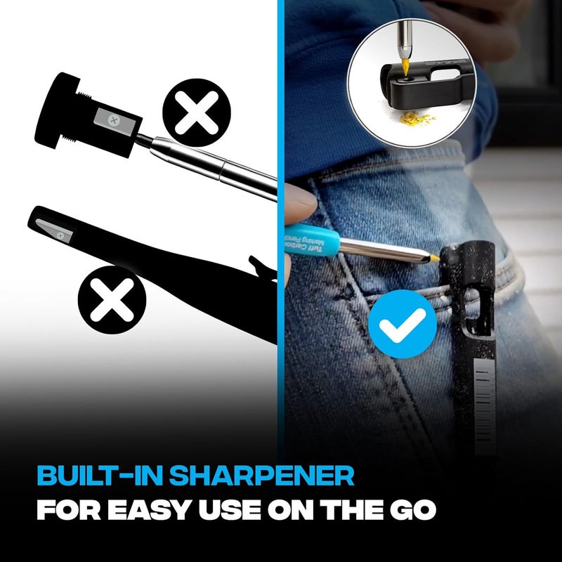 Ox Tools Carpenter Pencils Mechanical Set – Heavy Duty Construction Pencil with Belt Clip, Sharpener, Holder & 4 Refillable 2.8mm Leads – Precision Mechanical Carpenter Pencil - Woodworking Pencils - Image 5