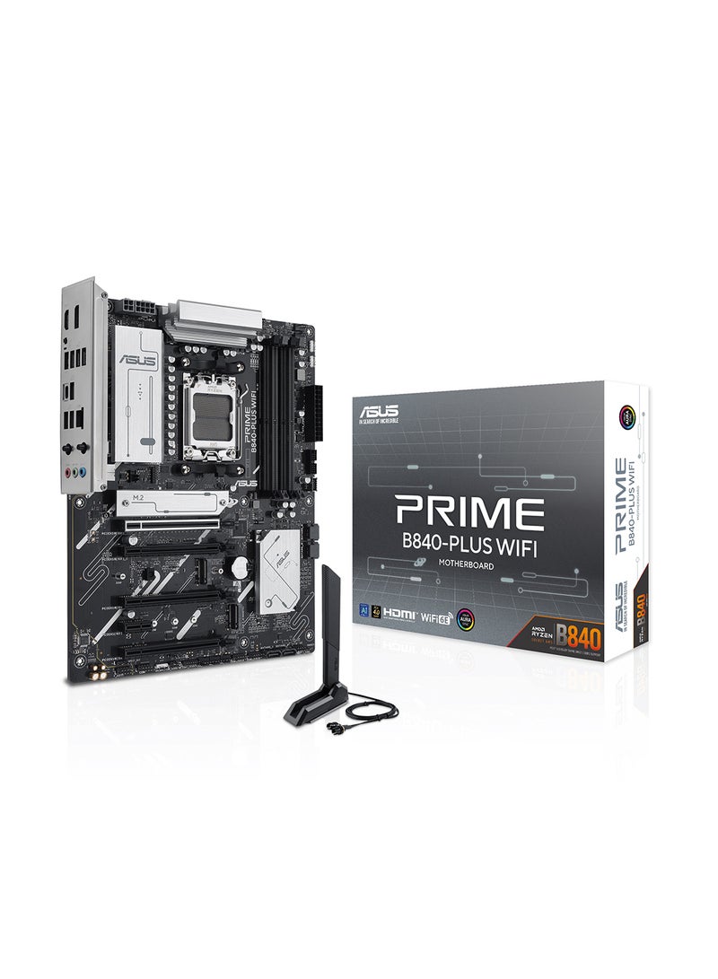 ASUS Prime B840-PLUS Wi-Fi ATX Motherboard, AMD B840 Chipset, AM5 Socket, 4 x DDR5 DIMM Slots (Up to 192GB), 4 x M.2 Slots, 2 x PCIe 4.0 x16, 2.5Gb Ethernet, Wi-Fi 6E, Bluetooth 5.3, 1 x HDMI, 1 x DisplayPort, USB 10Gbps Type-C, EZ PC DIY, Pre-Mounted I/O Shield, Aura Sync RGB | 90MB1IZ0-M0EAY0 Black - Image 4