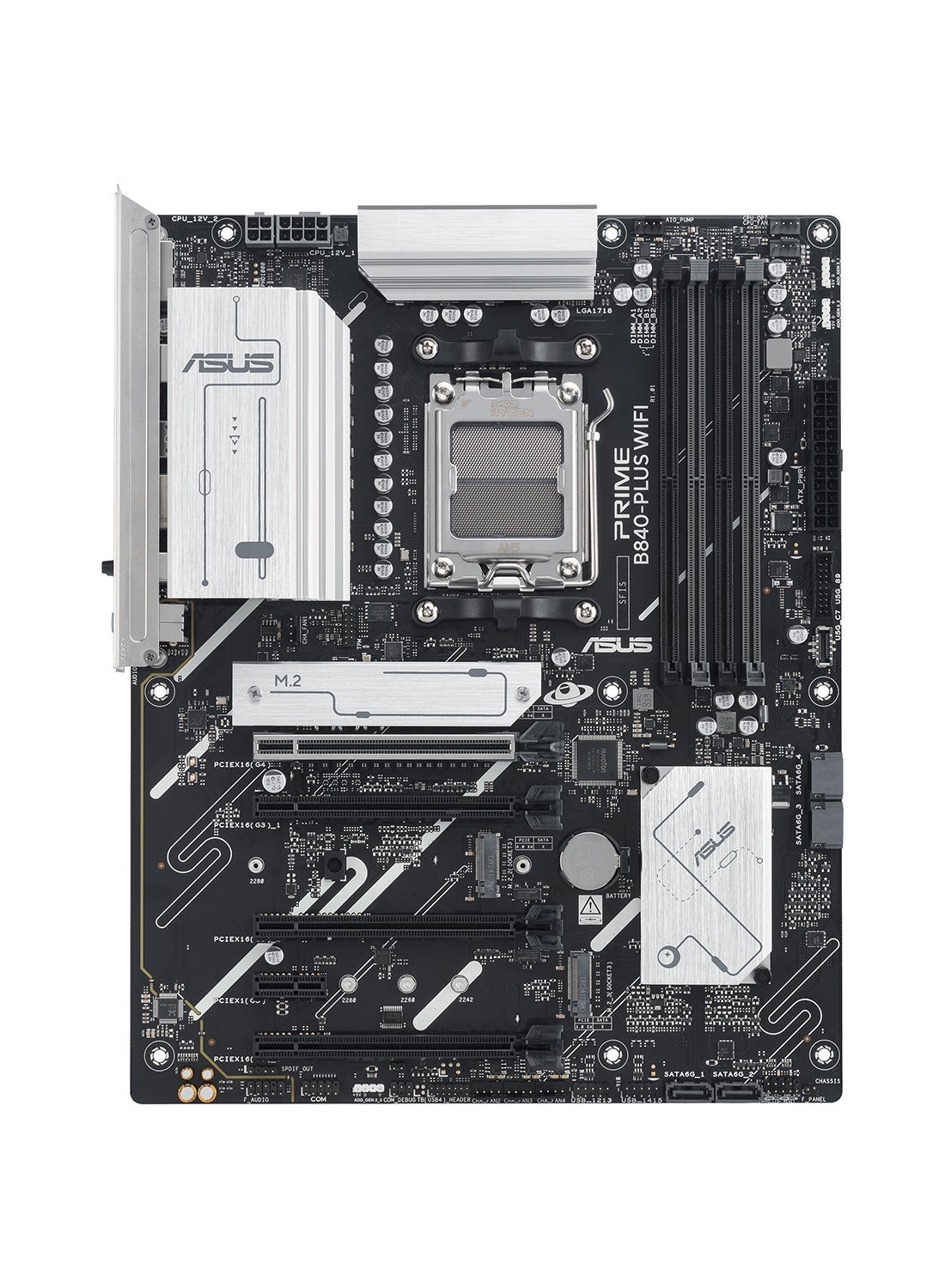 Prime B840-PLUS Wi-Fi ATX Motherboard, AMD B840 Chipset, AM5 Socket, 4 x DDR5 DIMM Slots (Up to 192GB), 4 x M.2 Slots, 2 x PCIe 4.0 x16, 2.5Gb Ethernet, Wi-Fi 6E, Bluetooth 5.3, 1 x HDMI, 1 x DisplayPort, USB 10Gbps Type-C, EZ PC DIY, Pre-Mounted I/O Shield, Aura Sync RGB | 90MB1IZ0-M0EAY0 Black