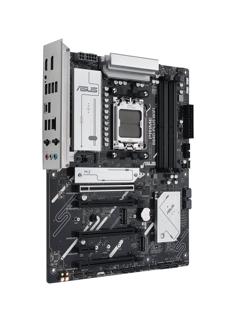 ASUS Prime B840-PLUS Wi-Fi ATX Motherboard, AMD B840 Chipset, AM5 Socket, 4 x DDR5 DIMM Slots (Up to 192GB), 4 x M.2 Slots, 2 x PCIe 4.0 x16, 2.5Gb Ethernet, Wi-Fi 6E, Bluetooth 5.3, 1 x HDMI, 1 x DisplayPort, USB 10Gbps Type-C, EZ PC DIY, Pre-Mounted I/O Shield, Aura Sync RGB | 90MB1IZ0-M0EAY0 Black - Image 2