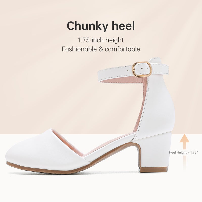 LAURMOSA Girls White Dress Shoes Heels for Girls Princess Flower Girl for Wedding Easter Church First Communion Closed Toe Ankle Strap Pumps Shoes for Little Big Kids(L1012White 3) - Image 4