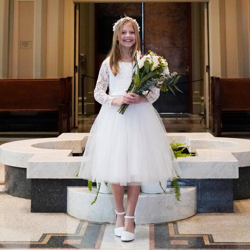 LAURMOSA Girls White Dress Shoes Heels for Girls Princess Flower Girl for Wedding Easter Church First Communion Closed Toe Ankle Strap Pumps Shoes for Little Big Kids(L1012White 3) - Image 3