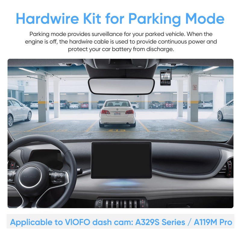 VIOFO Type-C HK6 Acc Hardwire Kit with 8PCS Full Set Circuit Fuse Tap for A329S Series/ A119M Pro, Support Hybrid Parking Mode, Automatic Voltage Display, Low Power Consumption - Image 2