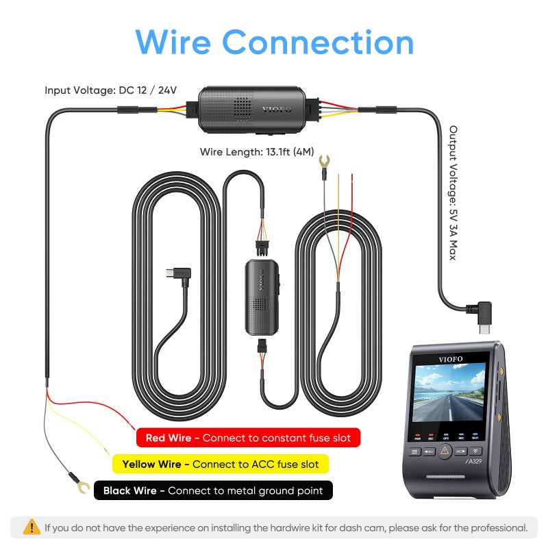 VIOFO Type-C HK6 Acc Hardwire Kit with 8PCS Full Set Circuit Fuse Tap for A329S Series/ A119M Pro, Support Hybrid Parking Mode, Automatic Voltage Display, Low Power Consumption - Image 3