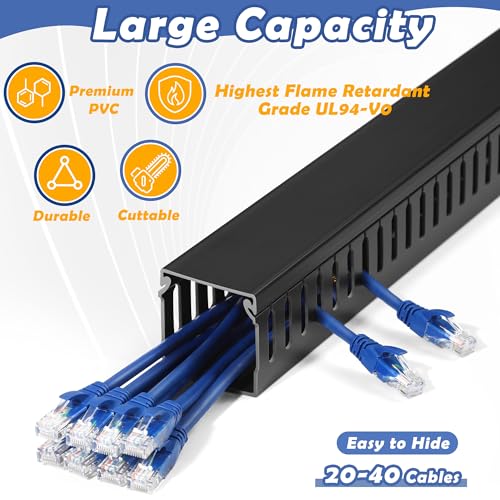 ZhiYo 66in(4X L16.5in) Professional Server Rack Cable Management Raceway, H2in x W2in Cable Raceway Kit, Electrically Safe PVC Open Slot Wire Raceway for Under Desk/Computer/Network Cords, Black - Image 3
