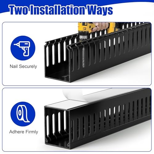 ZhiYo 66in(4X L16.5in) Professional Server Rack Cable Management Raceway, H2in x W2in Cable Raceway Kit, Electrically Safe PVC Open Slot Wire Raceway for Under Desk/Computer/Network Cords, Black - Image 4