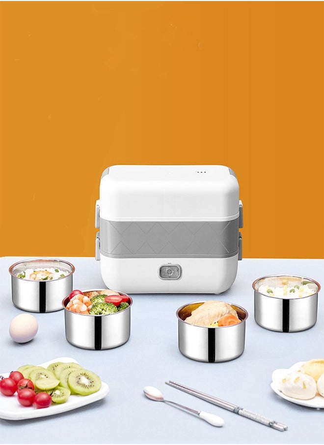 Haidue 2-Layer Portable Electric Food Heater Lunch Box, Mini Removable 304 Stainless Steel 220v Food Heater  - Image 3