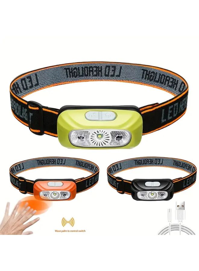 Green Motion Sensor Headlamp Waving Control Type C Rechargeable For Outdoor Camping - Image 5