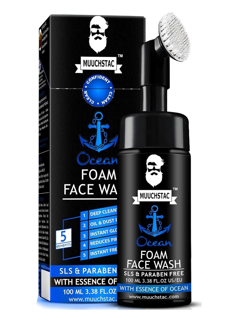 MUUCHSTAC Ocean Foam Face Wash for Men | Fight Acne & Pimples, Brighten Skin, Clears Dirt, Oil Control, Refreshing Feel - Multi-Action Formula | 100 ml  - Image 1