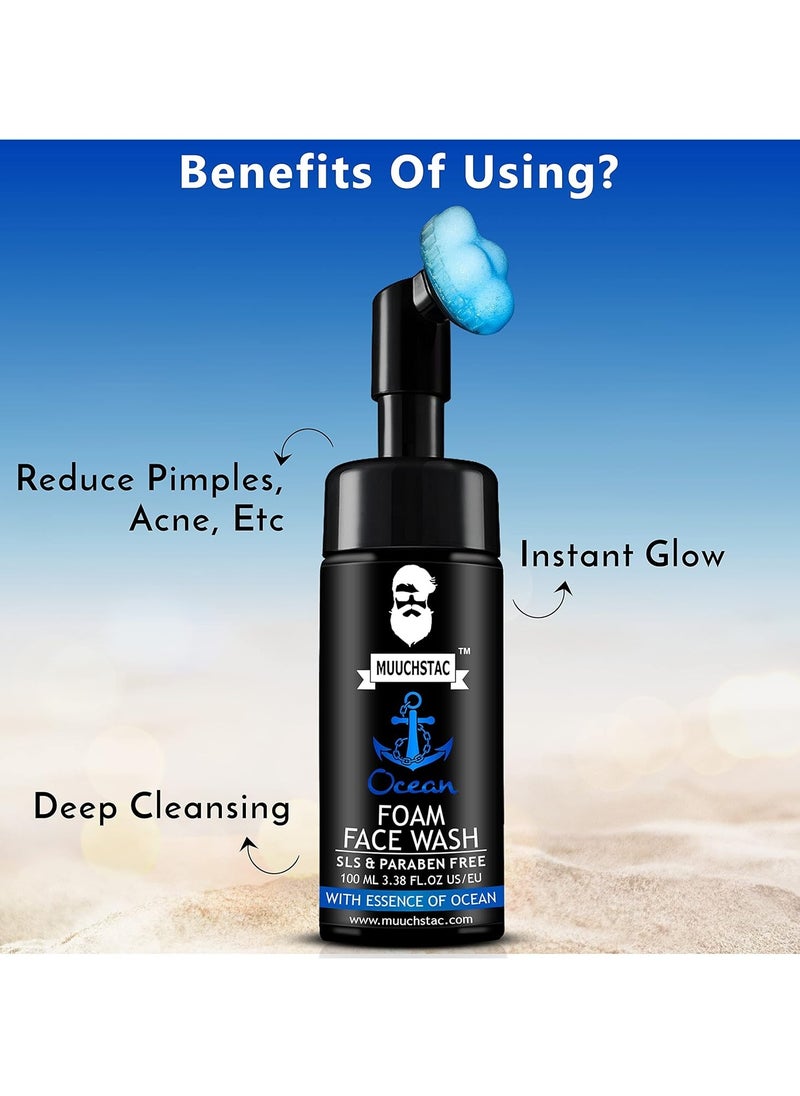 MUUCHSTAC Ocean Foam Face Wash for Men | Fight Acne & Pimples, Brighten Skin, Clears Dirt, Oil Control, Refreshing Feel - Multi-Action Formula | 100 ml  - Image 2