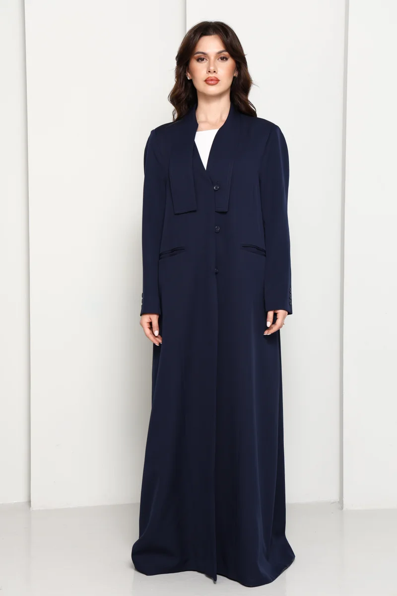 Modern Navy Blazer-Style Abaya With Head Scarf | Premium PHUA Fabric