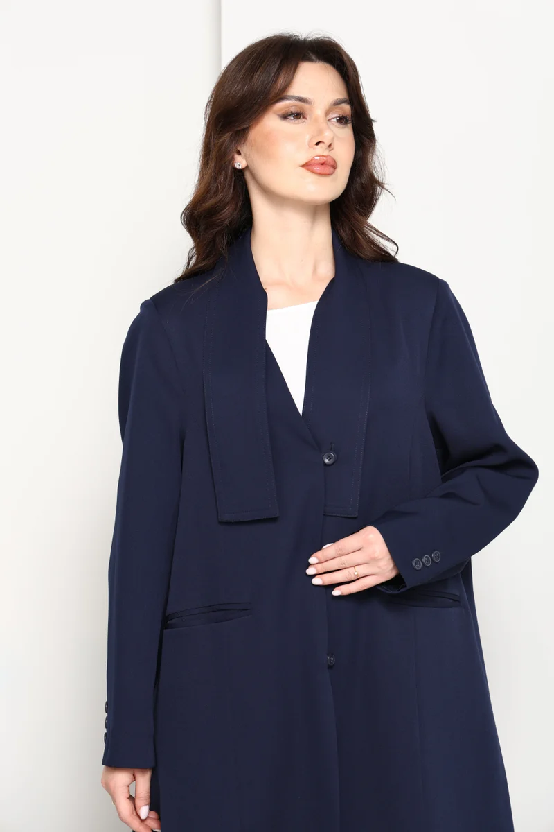 MSquare Fashion  Modern Navy Blazer-Style Abaya With Head Scarf | Premium PHUA Fabric for Women | Best Price UAE