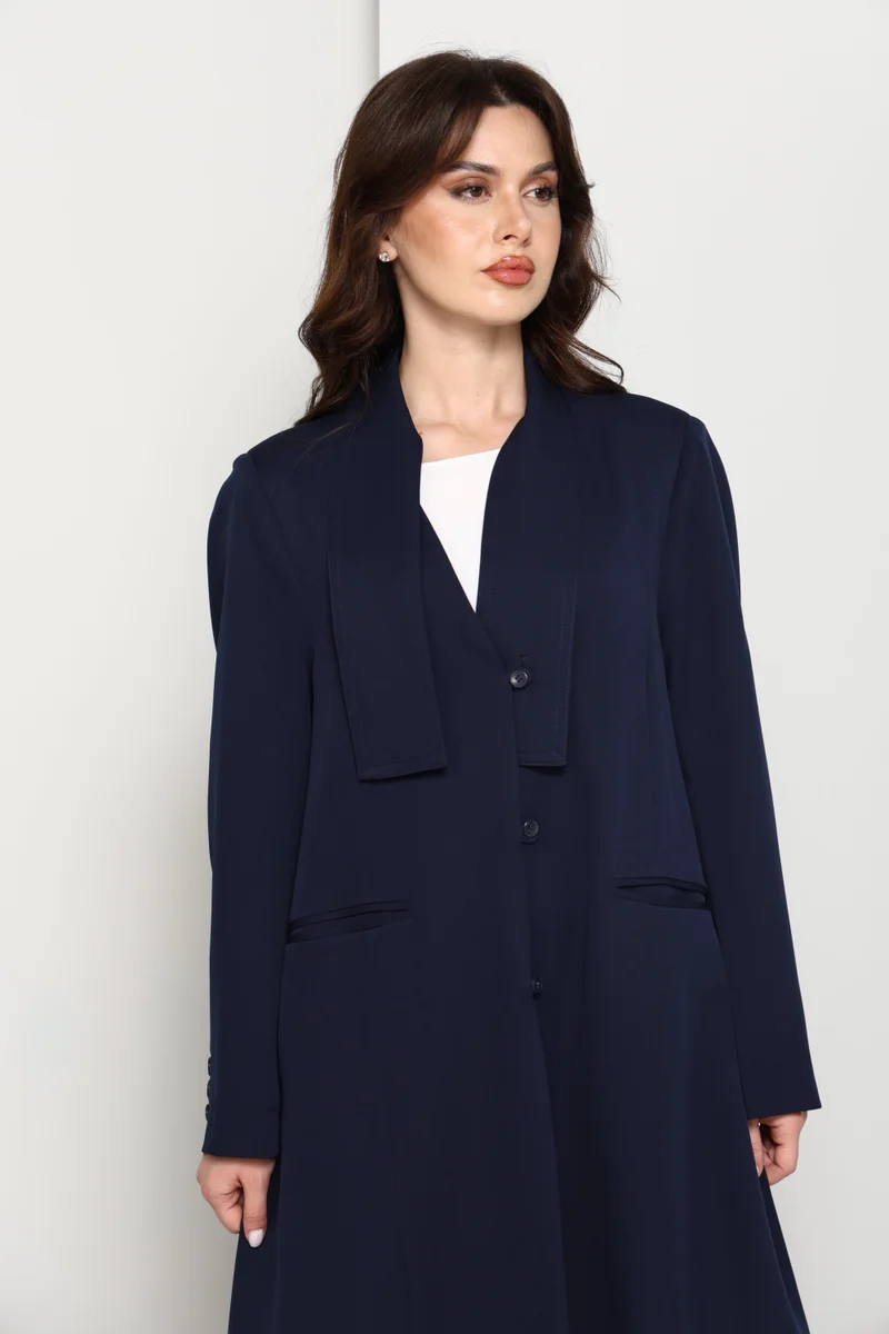 MSquare Fashion  Modern Navy Blazer-Style Abaya With Head Scarf | Premium PHUA Fabric for Women | Best Price UAE