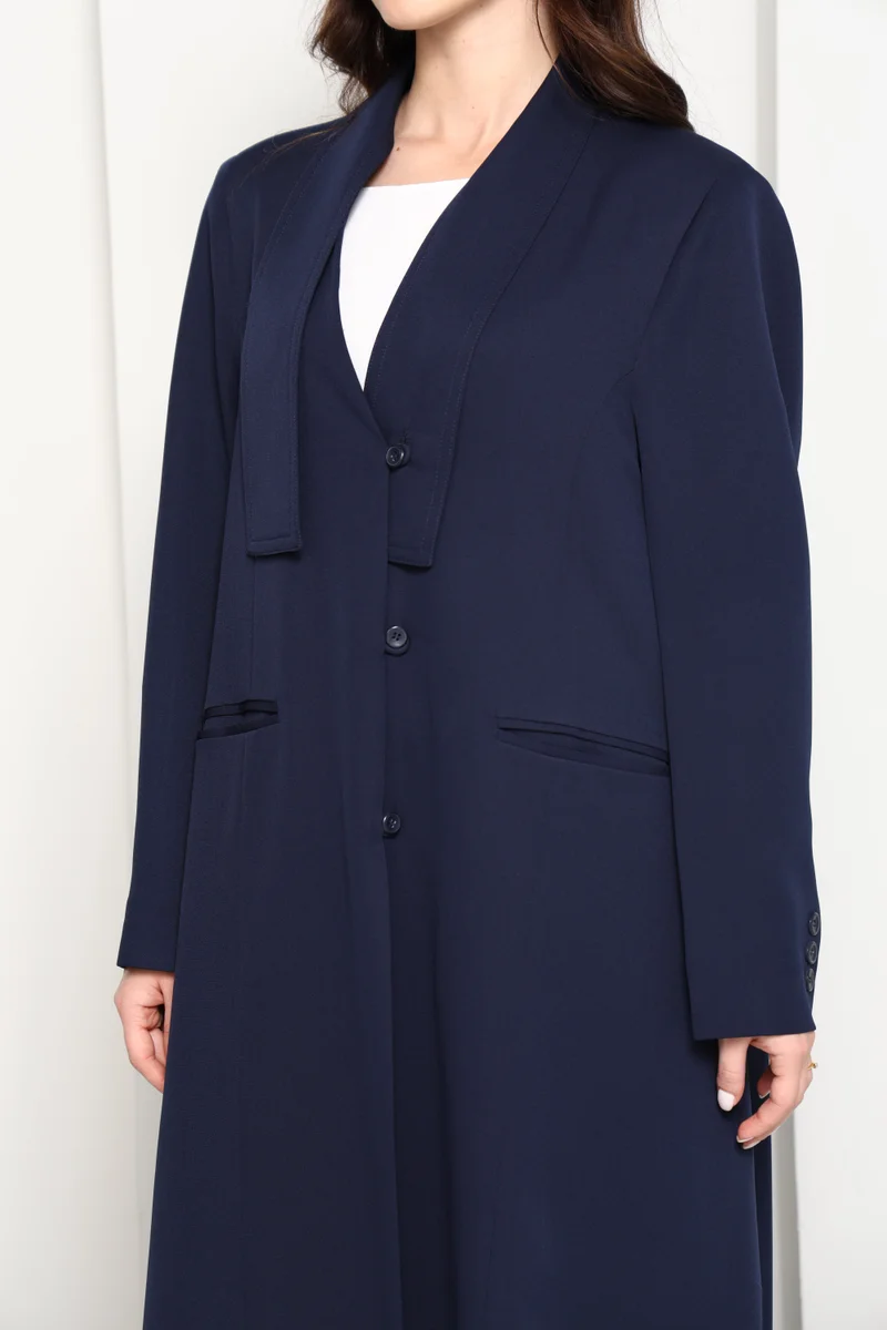 MSquare Fashion  Modern Navy Blazer-Style Abaya With Head Scarf | Premium PHUA Fabric for Women | Best Price UAE