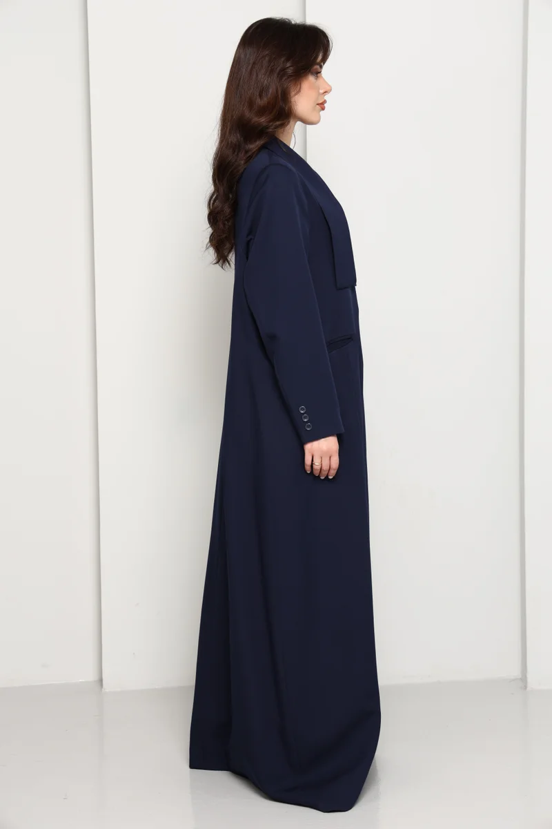 MSquare Fashion  Modern Navy Blazer-Style Abaya With Head Scarf | Premium PHUA Fabric for Women | Best Price UAE