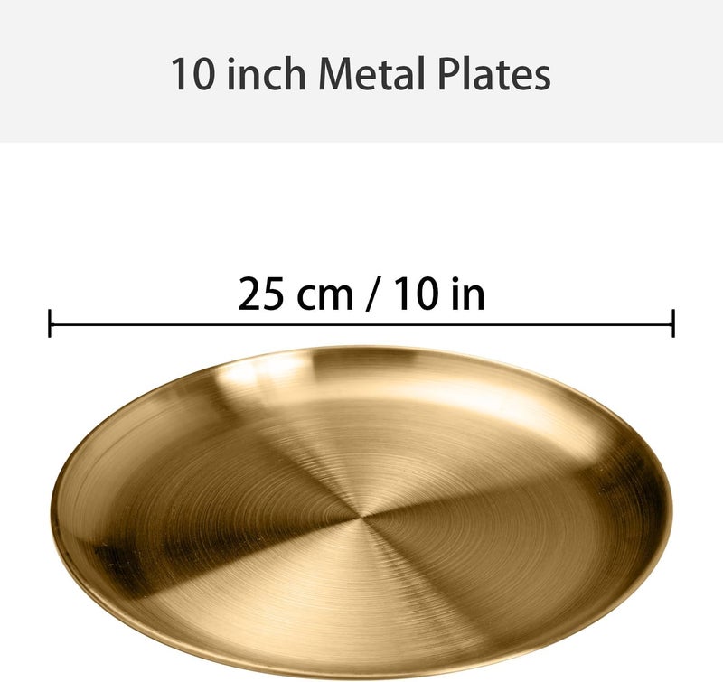CAMBUY Stainless Steel Plates 304 Metal Gold Dinner Plates Unbreakable Dinner Dishes Plates Set for Barbecue Kitchen Home Camping Outdoor Party 10inch 4Pcs - Image 4