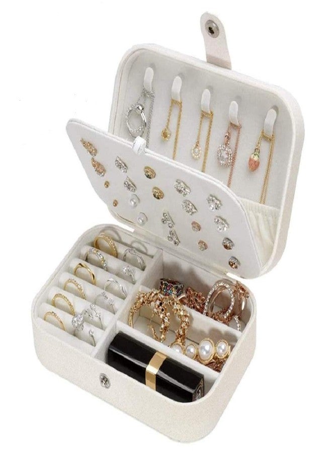 Chelory Travel Jewelry Box for Women Girls, Small Jewelry Organizer Storage for Earrings Rings Necklaces Bracelets, Double Layer Jewelry Case PU Leather Mini Jewelry Boxes Holder Display, White - Image 4