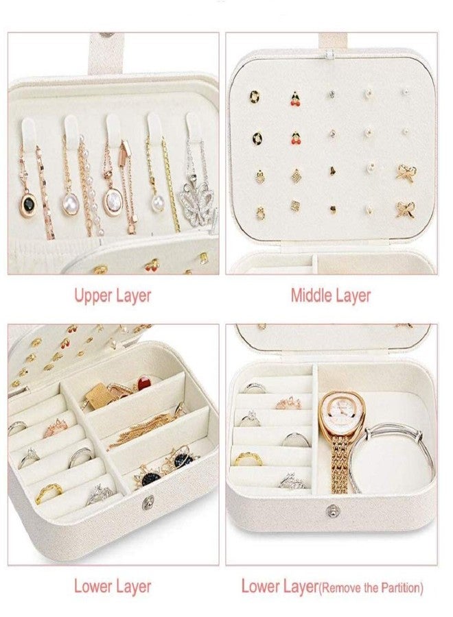 Chelory Travel Jewelry Box for Women Girls, Small Jewelry Organizer Storage for Earrings Rings Necklaces Bracelets, Double Layer Jewelry Case PU Leather Mini Jewelry Boxes Holder Display, White - Image 5