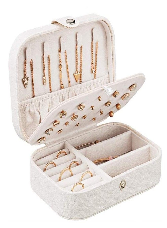 Chelory Travel Jewelry Box for Women Girls, Small Jewelry Organizer Storage for Earrings Rings Necklaces Bracelets, Double Layer Jewelry Case PU Leather Mini Jewelry Boxes Holder Display, White - Image 1