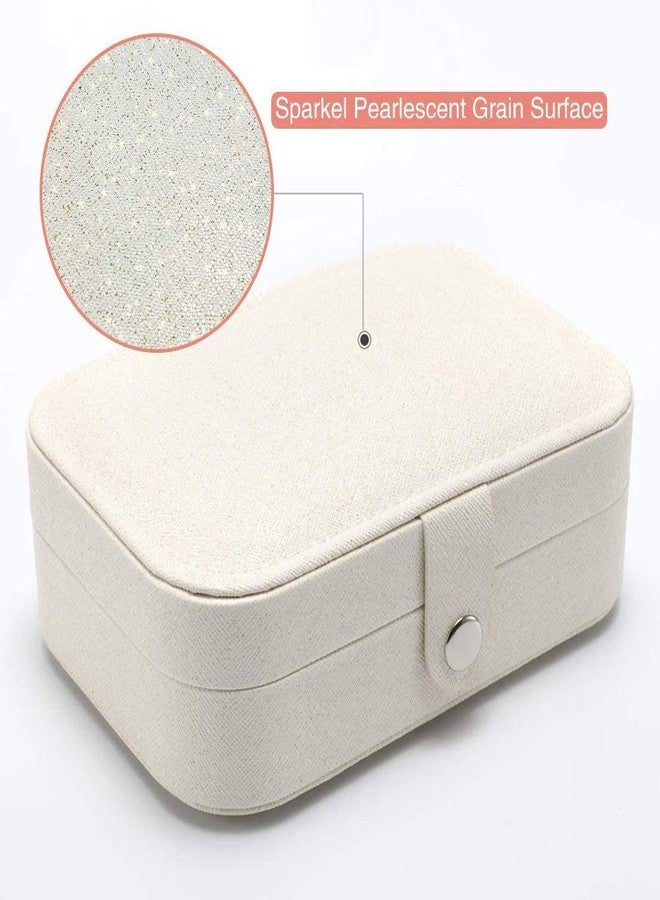 Chelory Travel Jewelry Box for Women Girls, Small Jewelry Organizer Storage for Earrings Rings Necklaces Bracelets, Double Layer Jewelry Case PU Leather Mini Jewelry Boxes Holder Display, White - Image 2