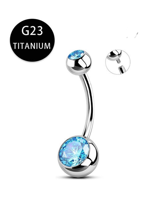 إبرة سرة من التيتانيوم الجراحي مقاس 14 ملم مرصعة بكريستال زركون أزرق - مقاومة للحساسية ومتينة