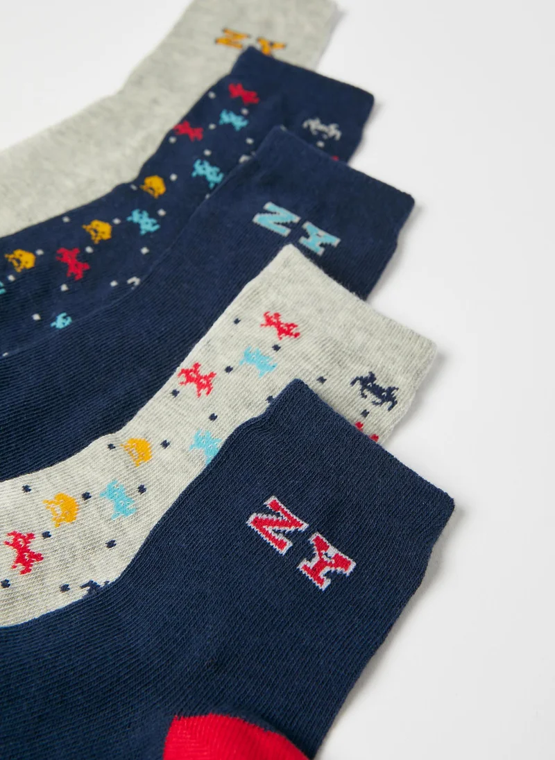 زيبي Pack of 5 Pairs of Socks for Boys 'Gaming', Dark Blue/Grey