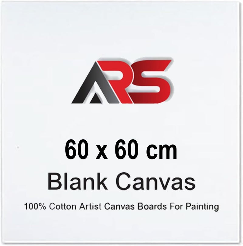 ARS White BLANK Canvas Board 280 GSM 60 x 60 CM 100% Cotton Boards For Painting, Acrylic Pouring, Oil Paint Dry & Wet - Image 1