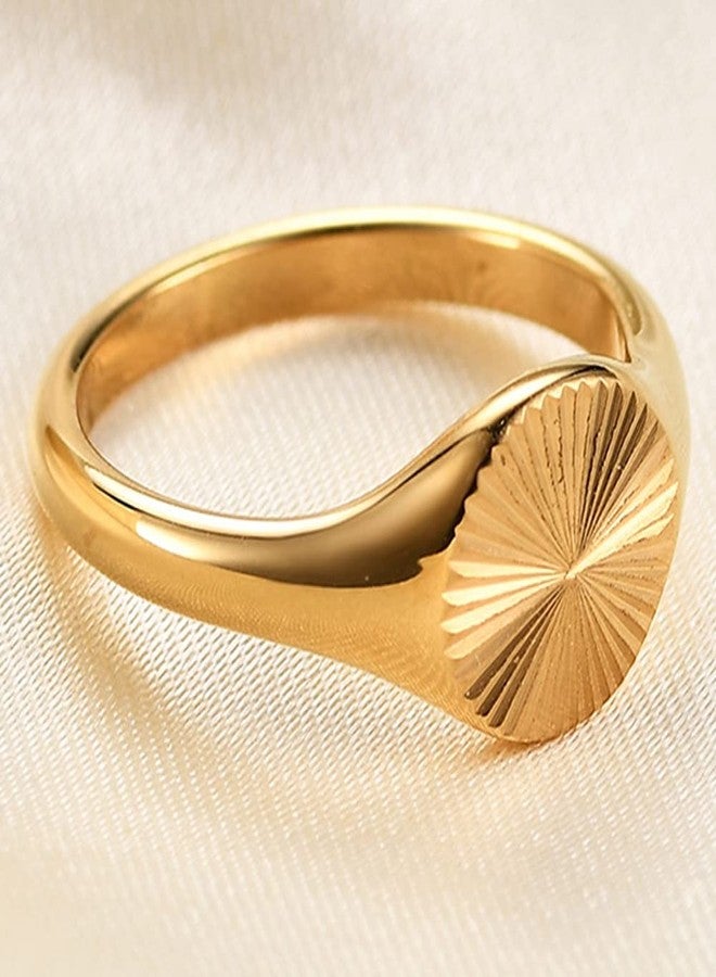 Jude Jewelers Stainless Steel Round Signet Style Sunshine Pattern Cocktail Party Promise Statement Holiday Ring (Gold, 4) - Image 3