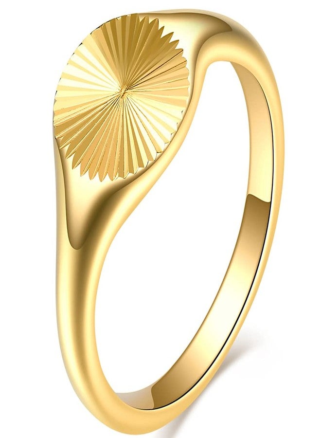 Jude Jewelers Stainless Steel Round Signet Style Sunshine Pattern Cocktail Party Promise Statement Holiday Ring (Gold, 4) - Image 1