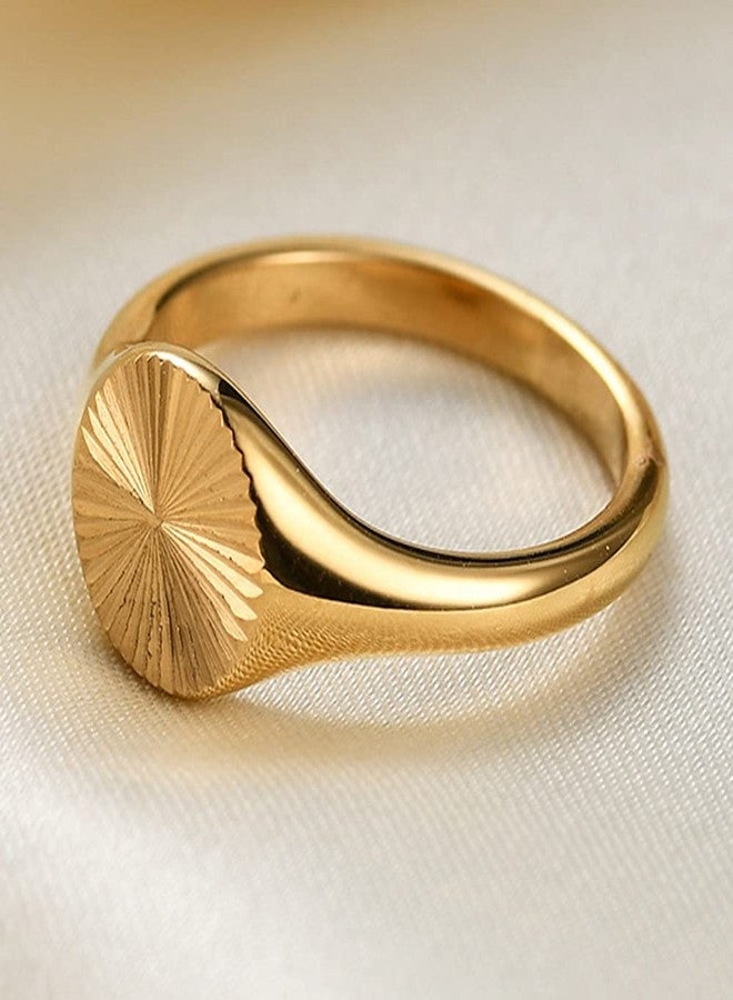 Jude Jewelers Stainless Steel Round Signet Style Sunshine Pattern Cocktail Party Promise Statement Holiday Ring (Gold, 4) - Image 4