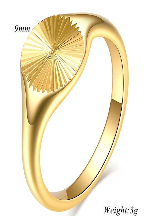 Jude Jewelers Stainless Steel Round Signet Style Sunshine Pattern Cocktail Party Promise Statement Holiday Ring (Gold, 4) - Image 2