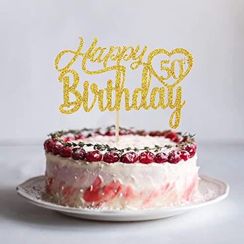 Festiko®Gold Glitter Happy 50th Birthday Cake Topper, Hello 50, Cheers to 50 Years Old, 50 Years Old Party Supplies Decoration - Image 3