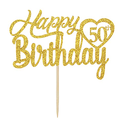 Festiko®Gold Glitter Happy 50th Birthday Cake Topper, Hello 50, Cheers to 50 Years Old, 50 Years Old Party Supplies Decoration - Image 2