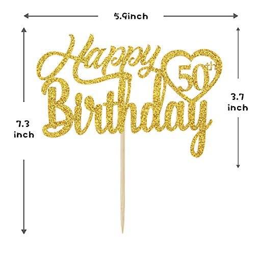 Festiko®Gold Glitter Happy 50th Birthday Cake Topper, Hello 50, Cheers to 50 Years Old, 50 Years Old Party Supplies Decoration - Image 5