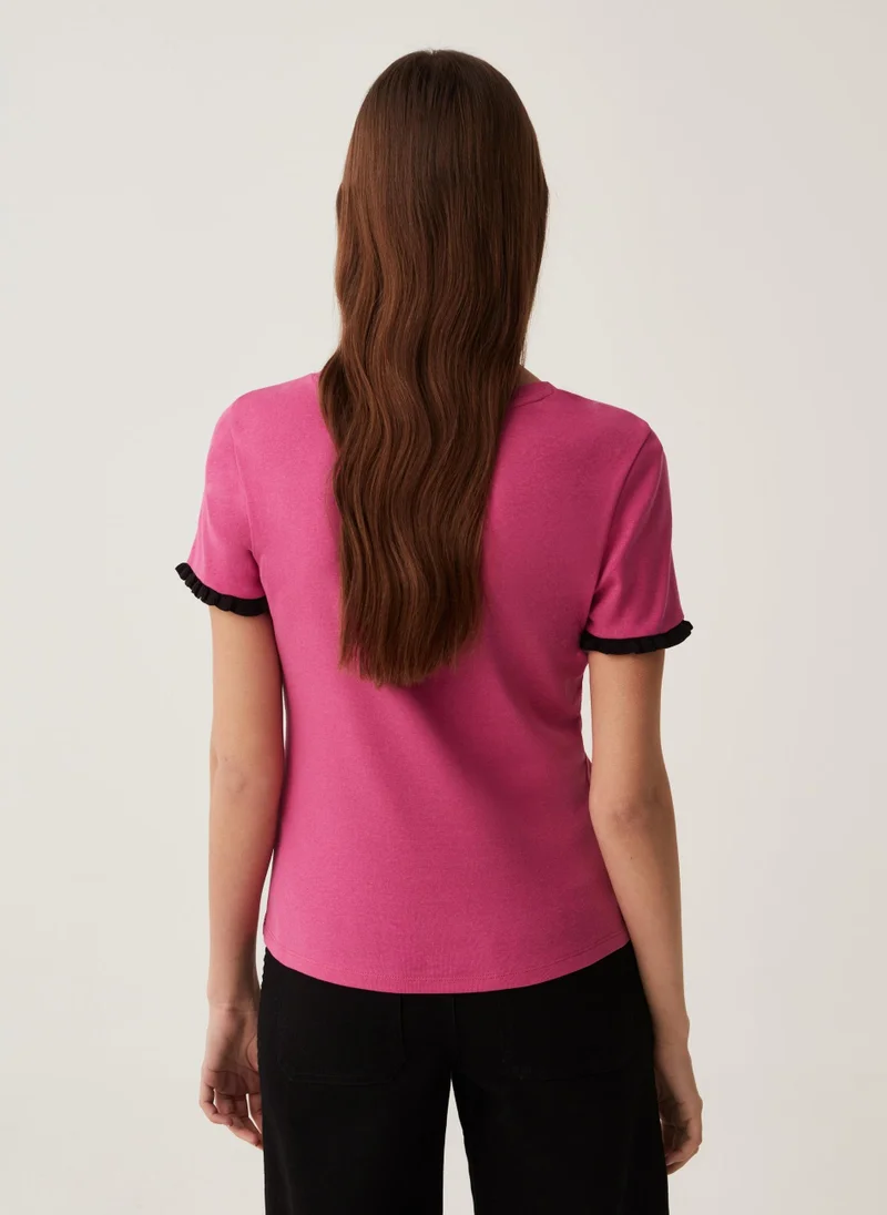 او في اس Ovs Cotton T-Shirt With Contrasting Frill