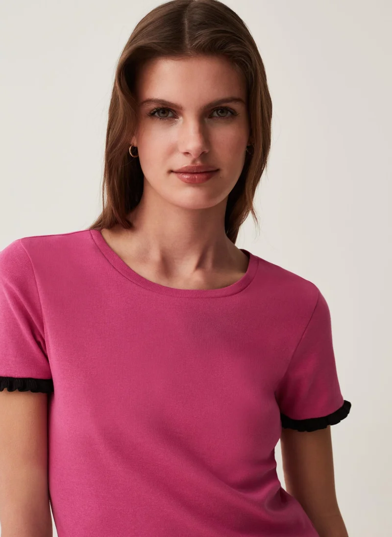 او في اس Ovs Cotton T-Shirt With Contrasting Frill
