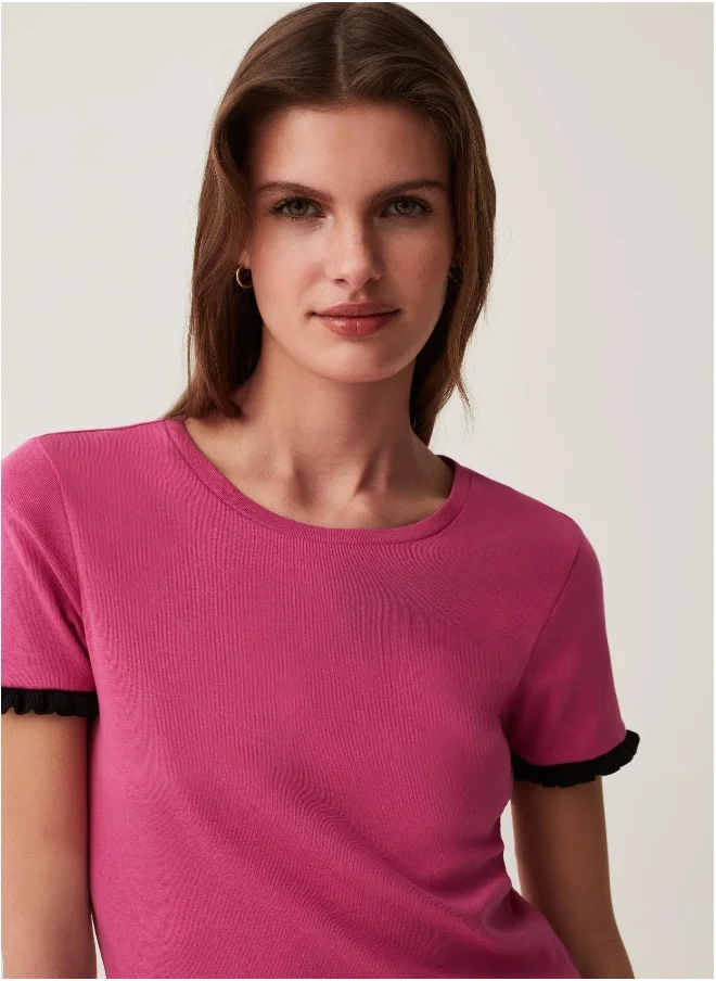 Ovs Ovs Cotton T-Shirt With Contrasting Frill