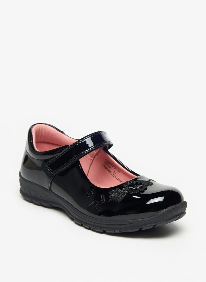 جونيورز حذاء ماري جين مدرسي بتطريز زهري وإغلاق بشريط لاصق - Image 3