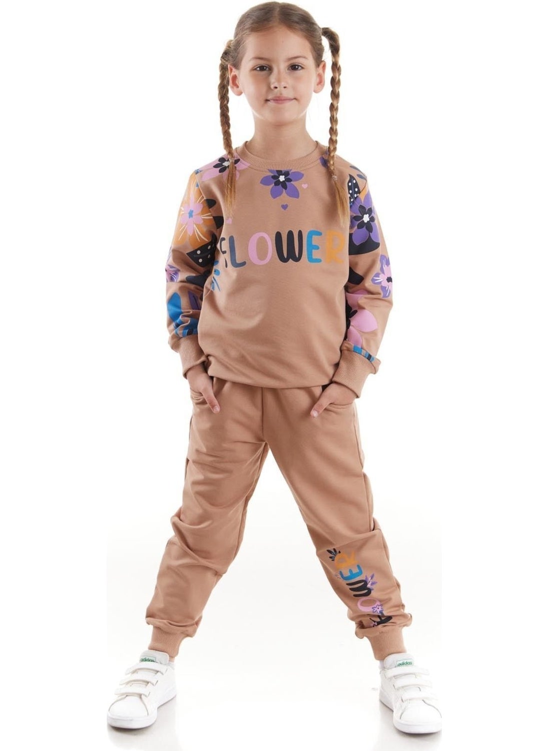 Ahengim - Girls Tracksuit Flower Printed Bottom Top Two Piece Set Cotton Seasonal AK2505 - Image 1