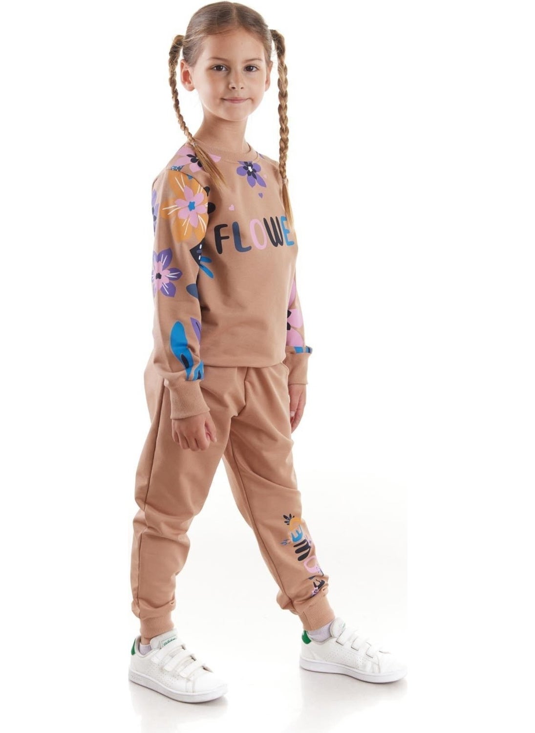 Ahengim - Girls Tracksuit Flower Printed Bottom Top Two Piece Set Cotton Seasonal AK2505 - Image 1