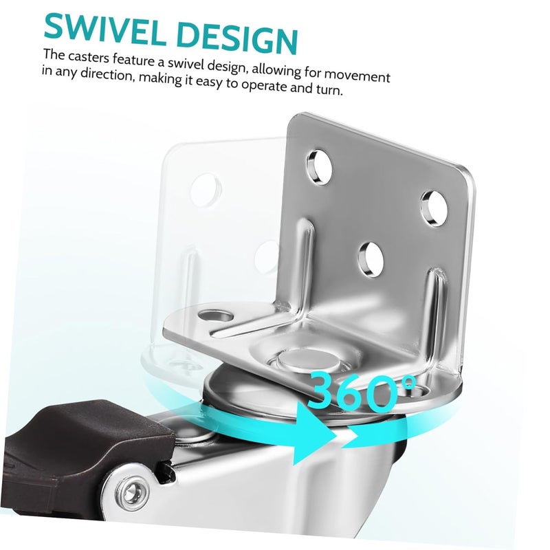 4 Pcs Heavy Duty Swivel Caster Wheels with Brake TPR Plate for Furniture Cart Workbench - Image 4