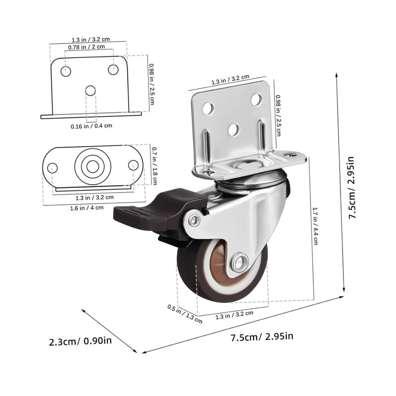 4 Pcs Heavy Duty Swivel Caster Wheels with Brake TPR Plate for Furniture Cart Workbench - Image 3