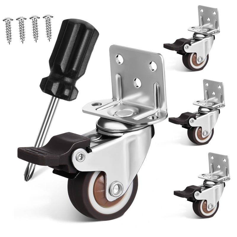 4 Pcs Heavy Duty Swivel Caster Wheels with Brake TPR Plate for Furniture Cart Workbench - Image 1