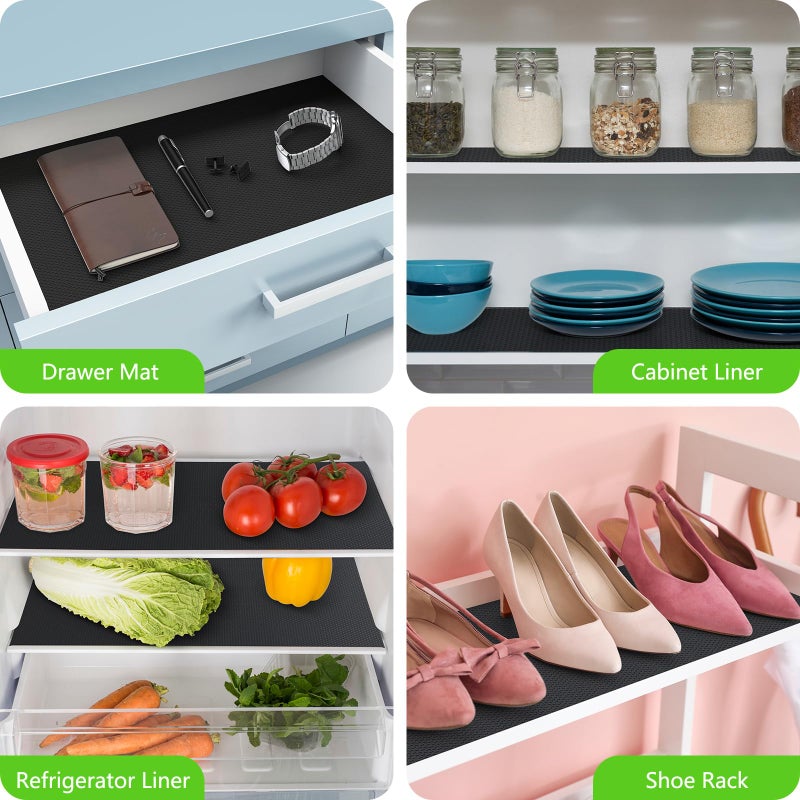 StaHom Shelf Liners for Kitchen Cabinets Non Adhesive Drawer Liner for Bathroom Waterproof Refrigerator Liners for Shelves Fridge Plastic Mats Cabinet Cupboard Liner Black 11.8 x 59 Inches - Image 2