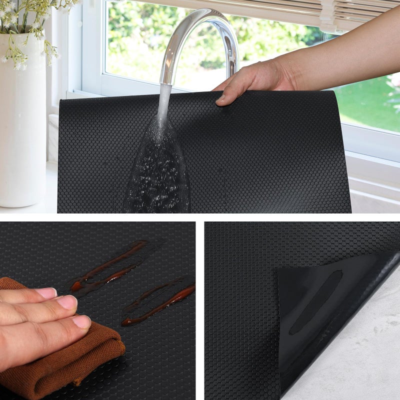 StaHom Shelf Liners for Kitchen Cabinets Non Adhesive Drawer Liner for Bathroom Waterproof Refrigerator Liners for Shelves Fridge Plastic Mats Cabinet Cupboard Liner Black 11.8 x 59 Inches - Image 4