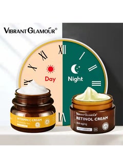 Vibrant Glamour Natural Retinol Cream and Vitamin C Face Cream Set, Whitening Anti-Aging, Facial Moisturizing and Repairing Skin (30g+30g)  - Image 1
