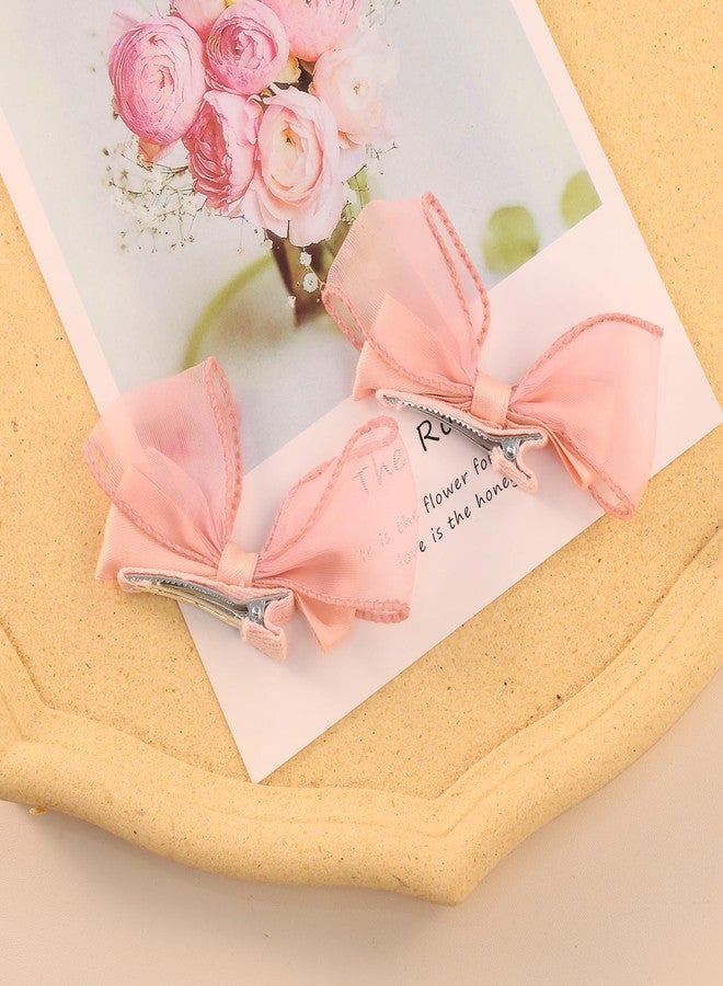 Rannyrena Sweet Lace Hair Bows Alligator Clips Cute Satin Bow Hair Barrettes Clips Wedding Birthday Hair Accessories for Baby Girls Infants Toddlers Kids (Pink) - Image 3