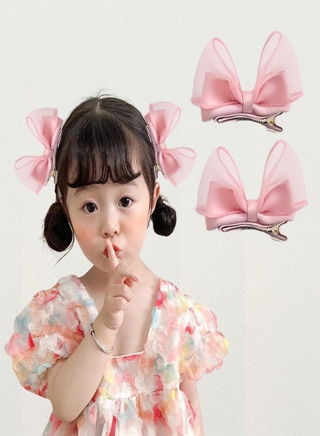 Rannyrena Sweet Lace Hair Bows Alligator Clips Cute Satin Bow Hair Barrettes Clips Wedding Birthday Hair Accessories for Baby Girls Infants Toddlers Kids (Pink) - Image 1